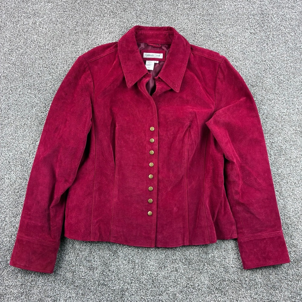 Coldwater Creek Leather Jacket Women's Large Red Leather Suede Button Up Western